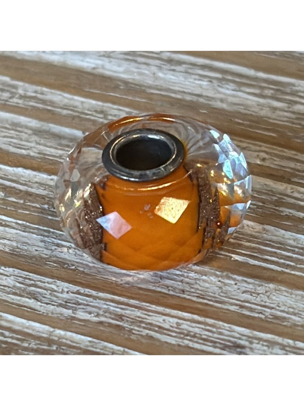 TROLLBEADS Royal orange faceted glass bead sterling silver core charm rare